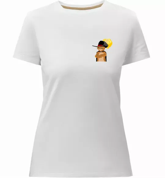 Женская премиум футболка Кіт у чоботях маленький Белый фото