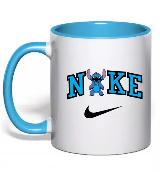 Чашка с цветной ручкой Стіч значок Голубой фото