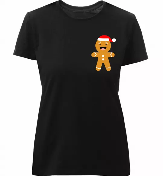 Женская премиум футболка Новорічний пряник маленький Черный фото