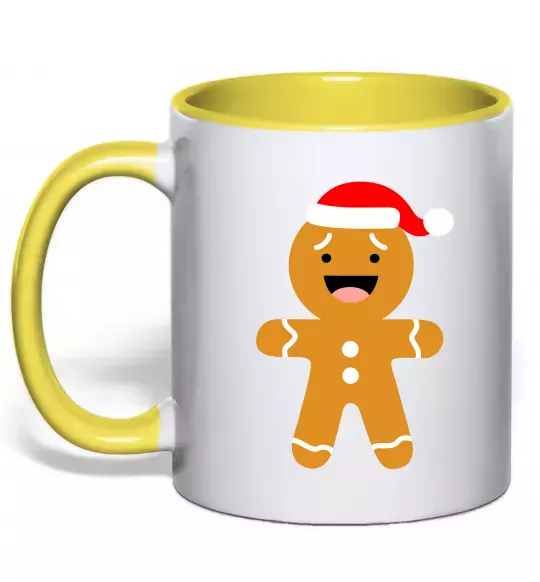 Чашка с цветной ручкой Новорічний пряник маленький Солнечно желтый фото