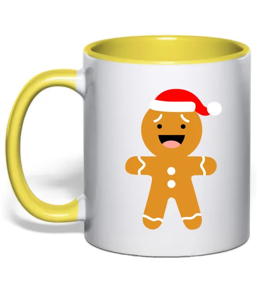 Чашка з кольоровою ручкою Новорічний пряник маленький Лимонний фото