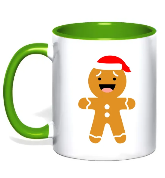 Чашка з кольоровою ручкою Новорічний пряник маленький Лаймовий фото