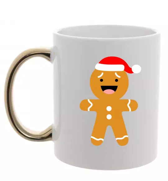 Чашка с цветной ручкой Новорічний пряник маленький Золото фото