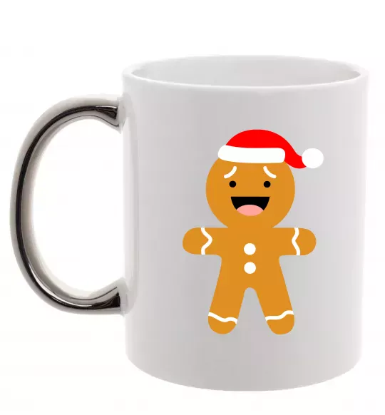 Чашка с цветной ручкой Новорічний пряник маленький Серебро фото