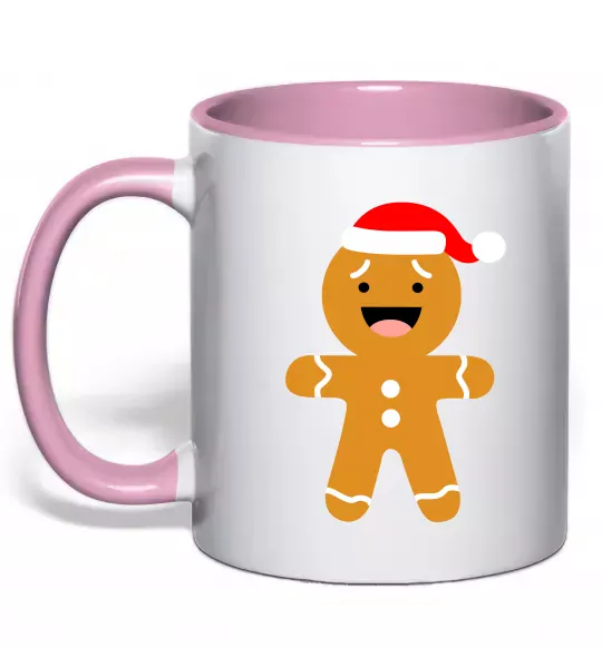 Чашка с цветной ручкой Новорічний пряник маленький Нежно розовый фото