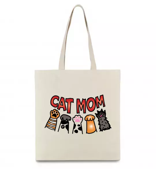 Эко-сумка Cat mom лапки Бежевый фото