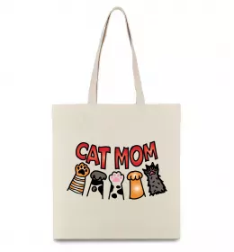 Эко-сумка Cat mom лапки Бежевый фото