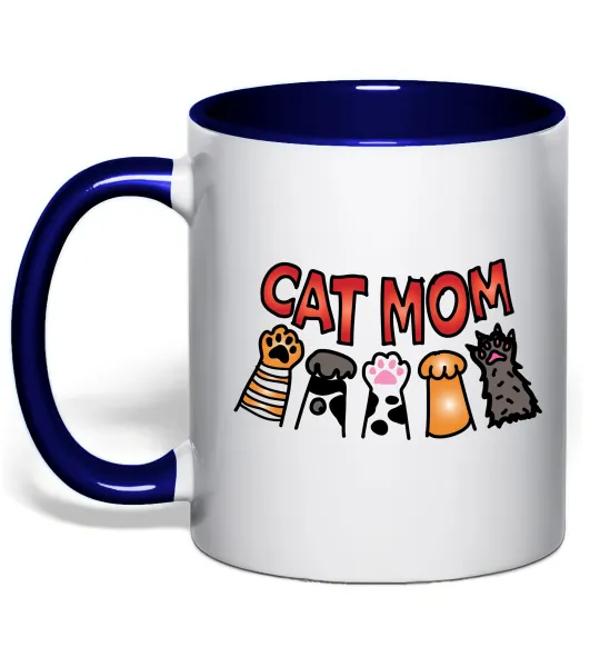 Чашка с цветной ручкой Cat mom лапки Глубокий темно-синий фото