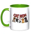 Чашка с цветной ручкой Cat mom лапки Лаймовый фото