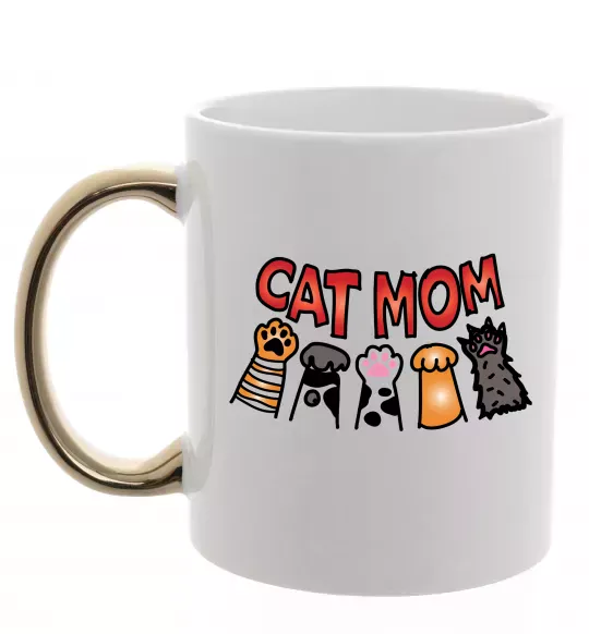 Чашка с цветной ручкой Cat mom лапки Золото фото