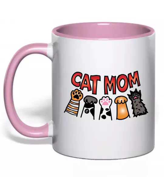 Чашка с цветной ручкой Cat mom лапки Нежно розовый фото