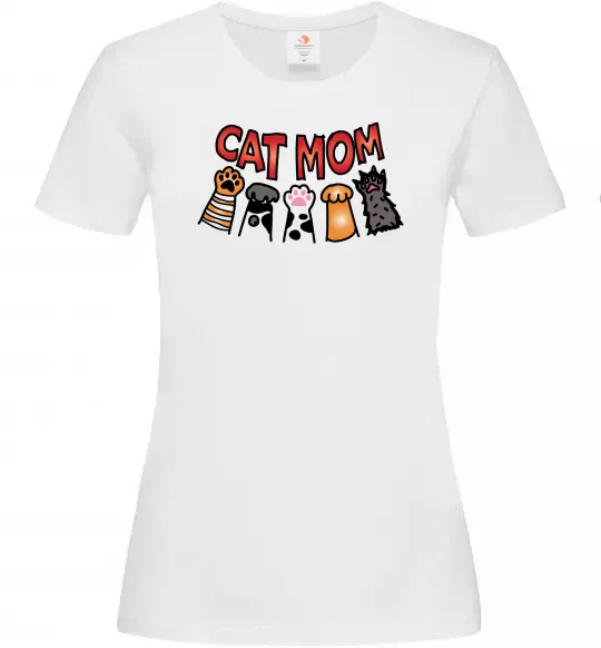 Женская футболка Cat mom лапки Белый фото