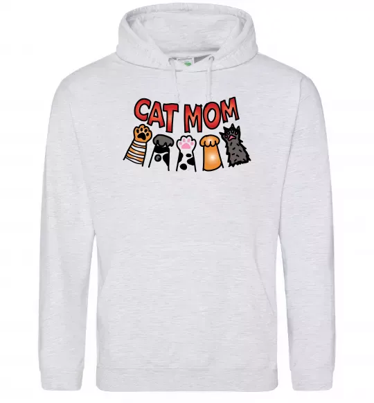 Женская толстовка (худи) Cat mom лапки Серый меланж фото