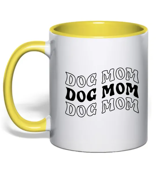 Чашка з кольоровою ручкою Dog mom Лимонний фото