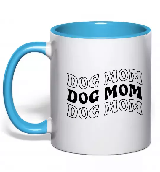 Чашка з кольоровою ручкою Dog mom Блакитний фото