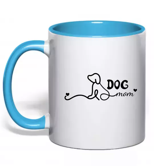Чашка с цветной ручкой Dog mom line Голубой фото