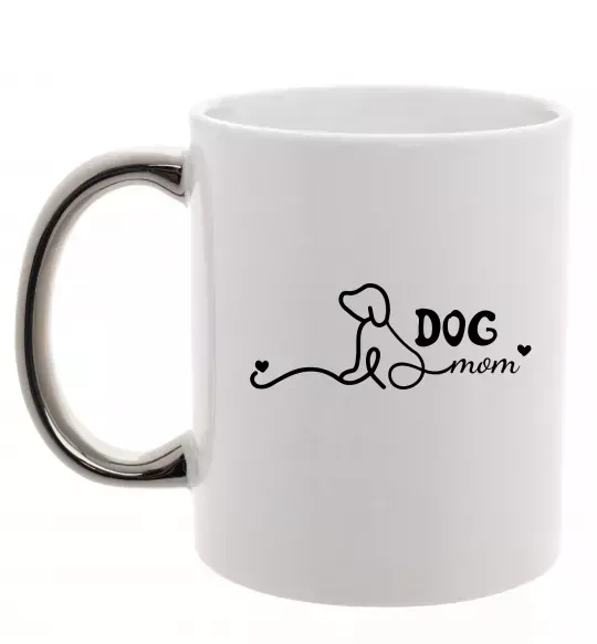 Чашка с цветной ручкой Dog mom line Серебро фото