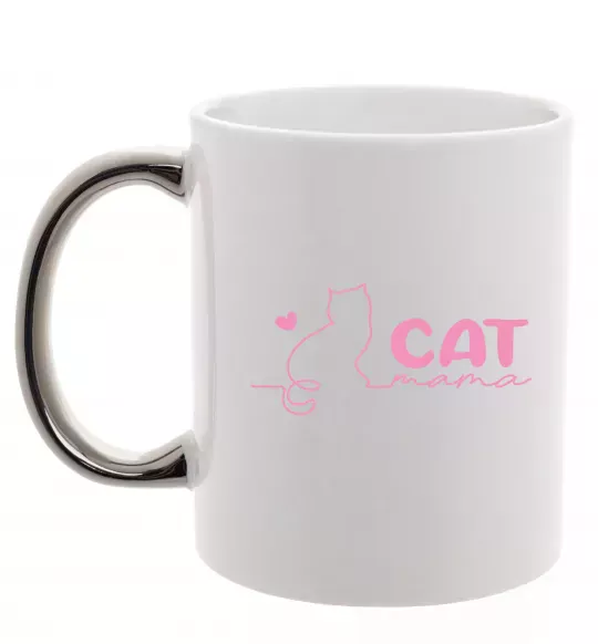 Чашка з кольоровою ручкою Cat mama pink Срібло фото