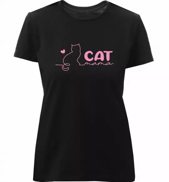 Жіноча преміум футболка Cat mama pink Чорний фото