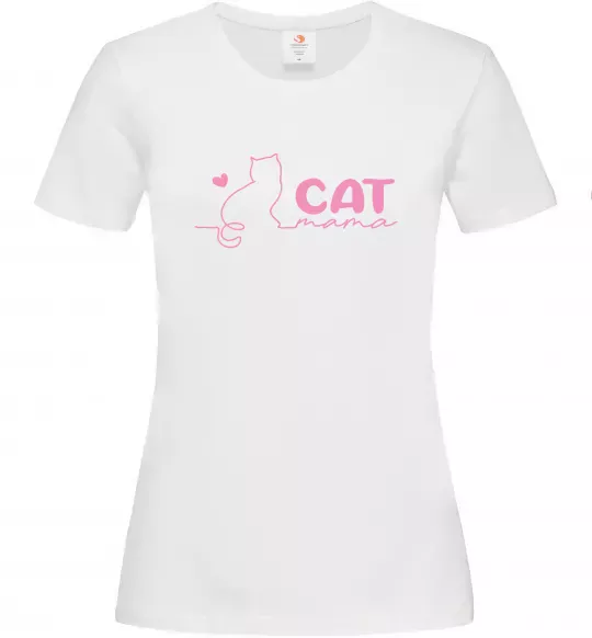 Женская футболка Cat mama pink Белый фото