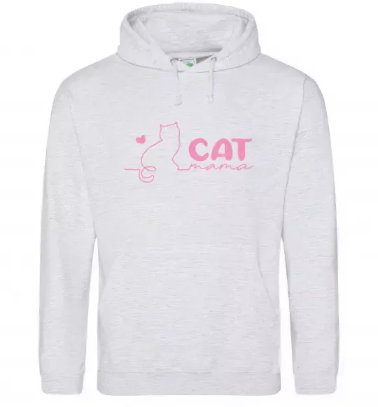 Мужская толстовка (худи) Cat mama pink Серый меланж фото