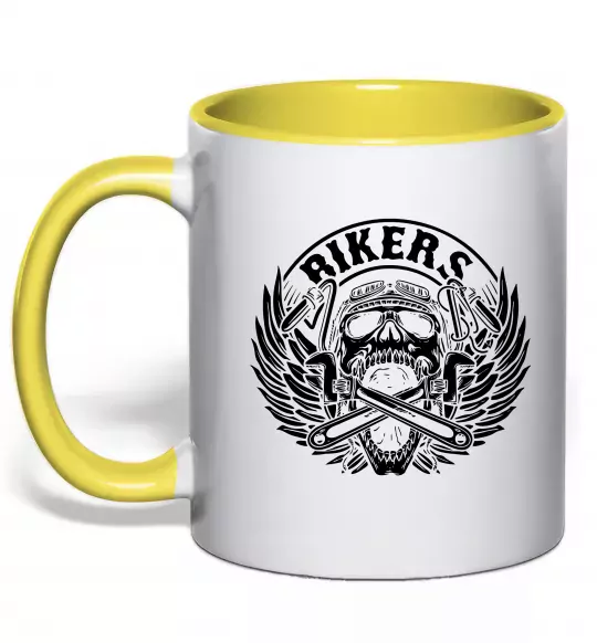 Чашка з кольоровою ручкою Череп Bikers Сонячно жовтий фото