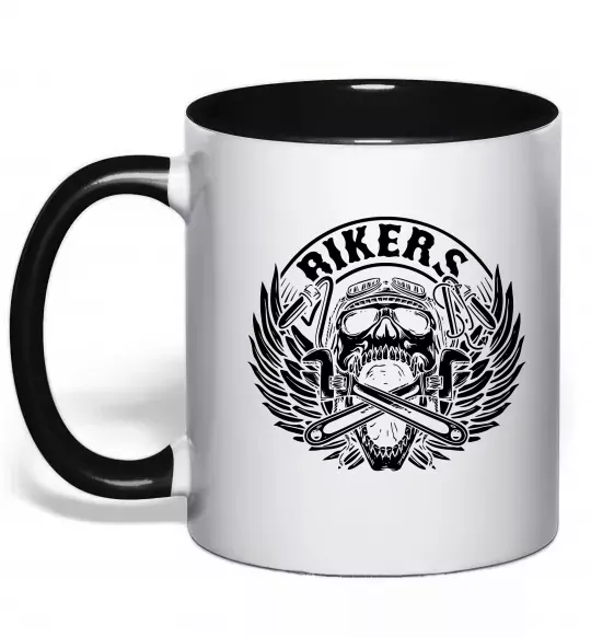 Чашка з кольоровою ручкою Череп Bikers Чорний фото