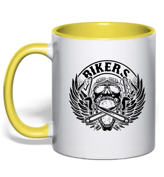 Чашка з кольоровою ручкою Череп Bikers Лимонний фото