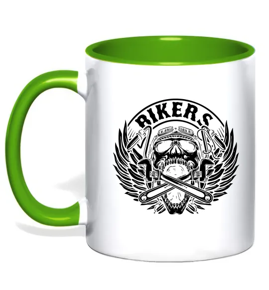 Чашка з кольоровою ручкою Череп Bikers Лаймовий фото