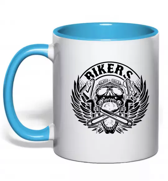 Чашка з кольоровою ручкою Череп Bikers Блакитний фото