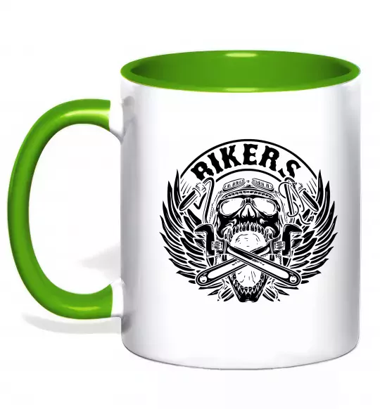 Чашка з кольоровою ручкою Череп Bikers Зелений фото