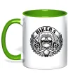 Чашка з кольоровою ручкою Череп Bikers Зелений фото