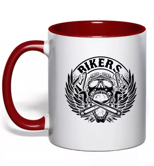 Чашка з кольоровою ручкою Череп Bikers Червоний фото