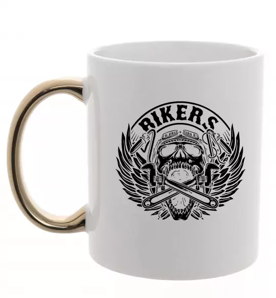Чашка з кольоровою ручкою Череп Bikers Золото фото