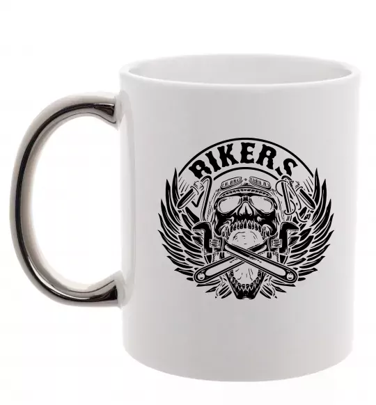 Чашка з кольоровою ручкою Череп Bikers Срібло фото