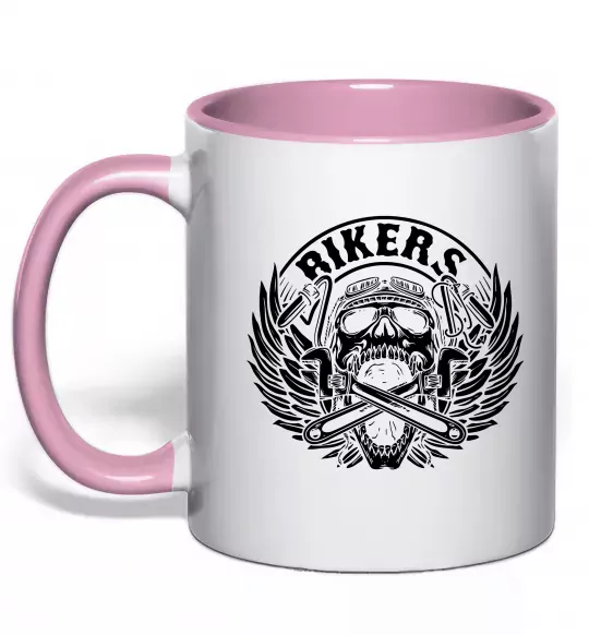 Чашка з кольоровою ручкою Череп Bikers Ніжно рожевий фото