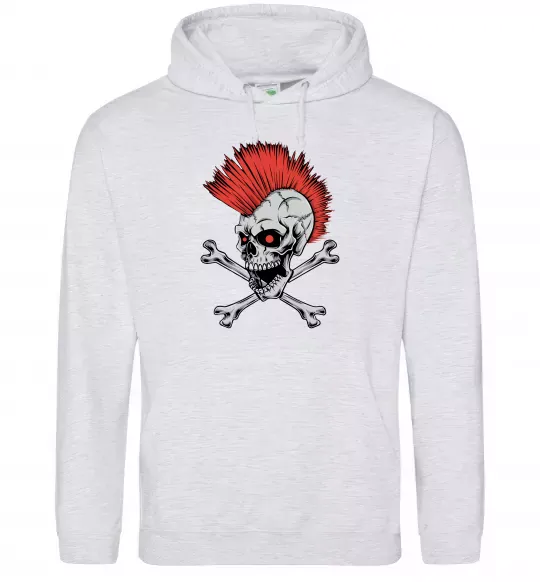 Жіноча толстовка (худі) Череп з ірокезом Сірий меланж фото