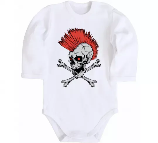 Детский боди Череп з ірокезом Белый фото