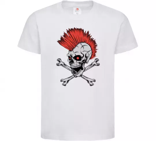 Дитяча футболка Череп з ірокезом Білий фото