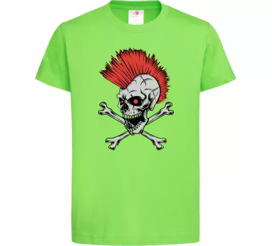 Дитяча футболка Череп з ірокезом Лаймовий фото