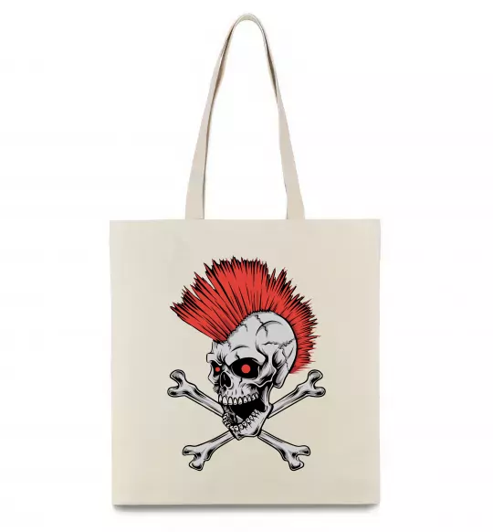 Еко-сумка Череп з ірокезом Бежевий фото