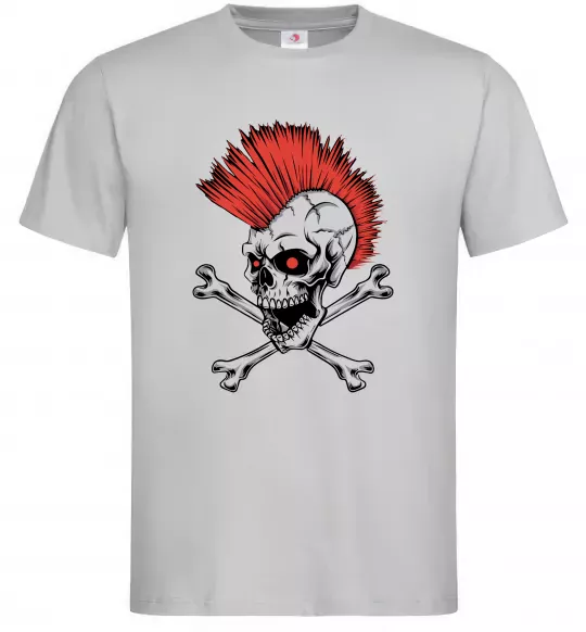 Мужская футболка Череп з ірокезом Серый фото