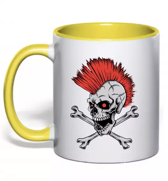 Чашка с цветной ручкой Череп з ірокезом Солнечно желтый фото