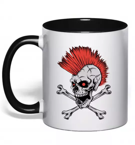 Чашка с цветной ручкой Череп з ірокезом Черный фото