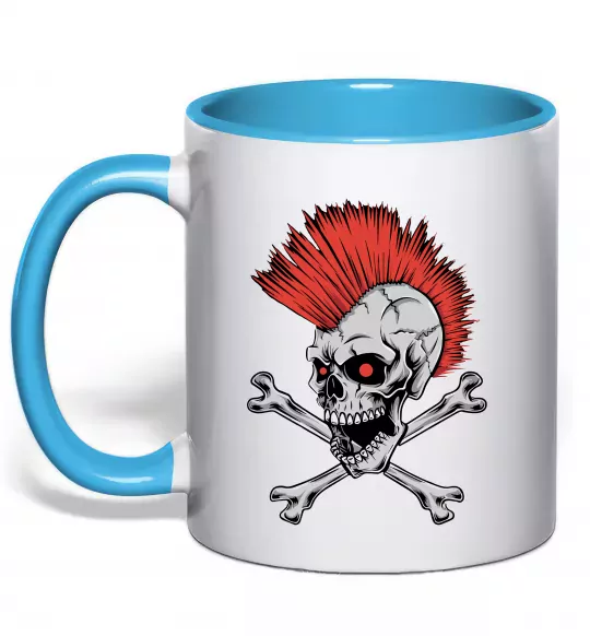 Чашка с цветной ручкой Череп з ірокезом Голубой фото