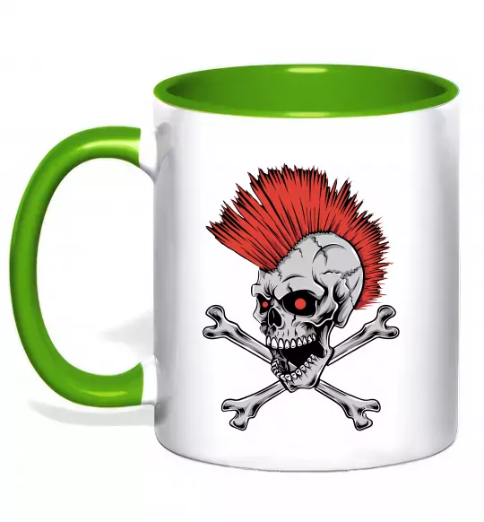Чашка с цветной ручкой Череп з ірокезом Зеленый фото