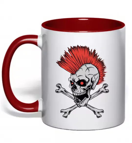 Чашка с цветной ручкой Череп з ірокезом Красный фото