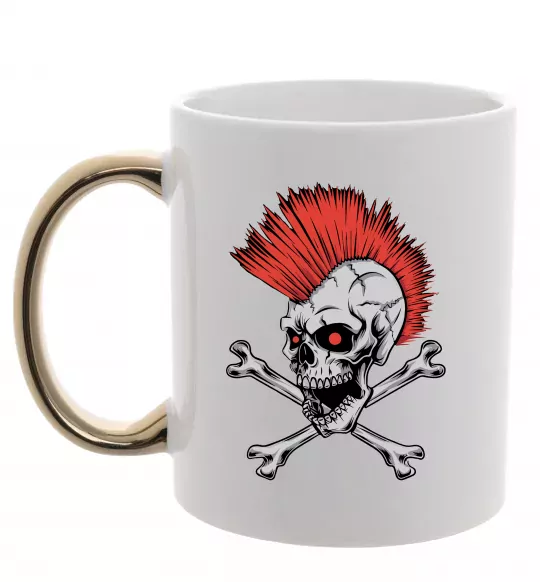 Чашка с цветной ручкой Череп з ірокезом Золото фото