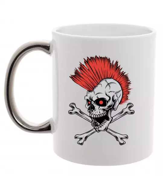 Чашка с цветной ручкой Череп з ірокезом Серебро фото