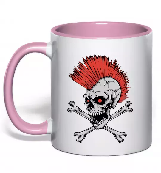 Чашка с цветной ручкой Череп з ірокезом Нежно розовый фото
